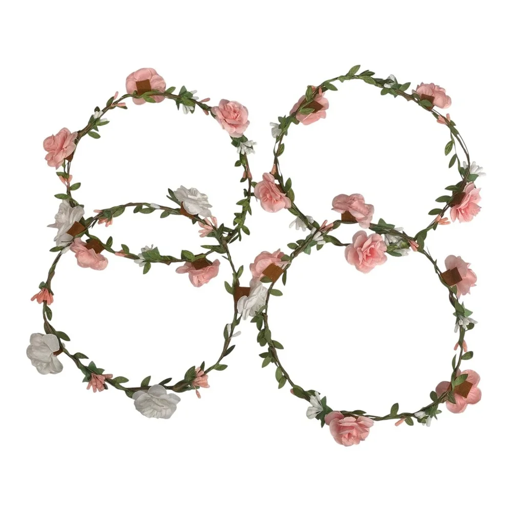 4 Pink & White Floral Crown Headband Flower Wedding Hair Accessories Women‎ B20Q
